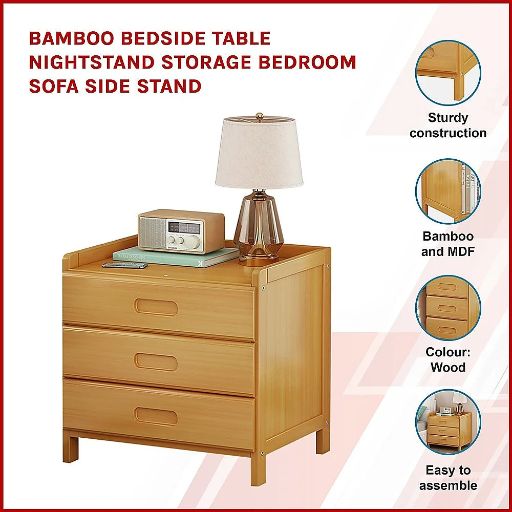 Bamboo Bedside Table Nightstand Storage for Bedroom Sofa