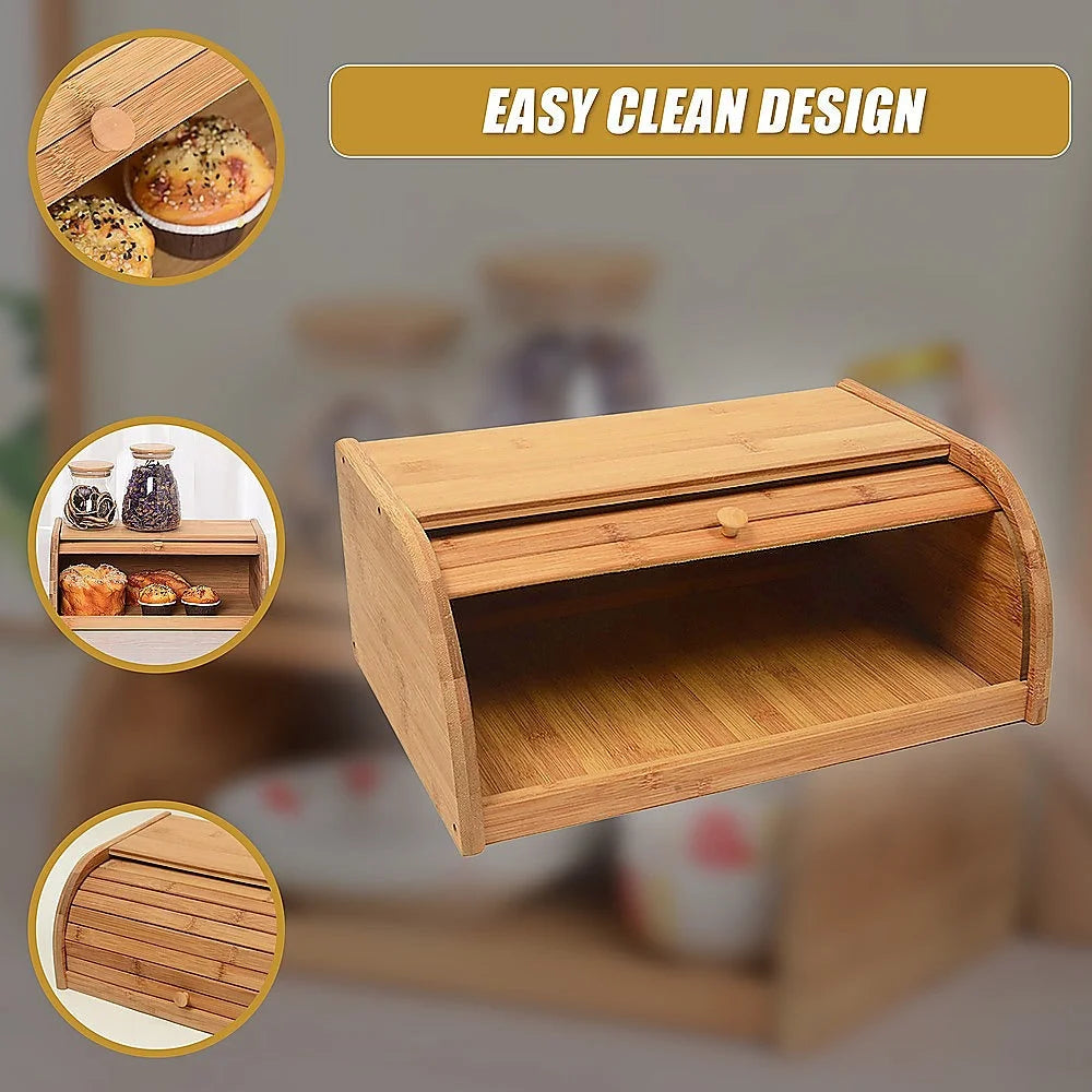 Bamboo Bread Bin Storage Box - Kitchen Loaf Pastry