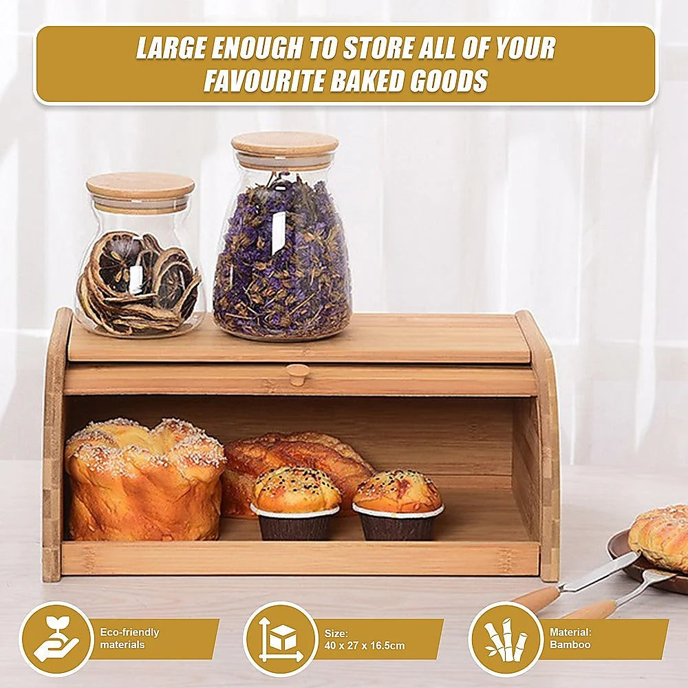 Bamboo Bread Bin Storage Box - Kitchen Loaf Pastry