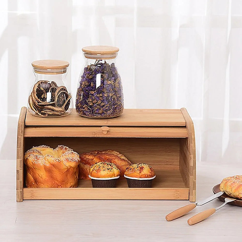 Bamboo Bread Bin Storage Box - Kitchen Loaf Pastry