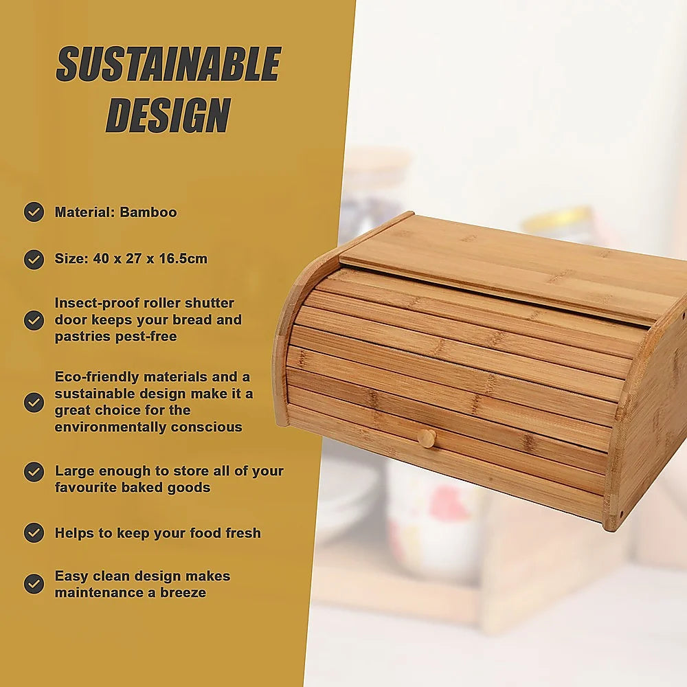 Bamboo Bread Bin Storage Box - Kitchen Loaf Pastry