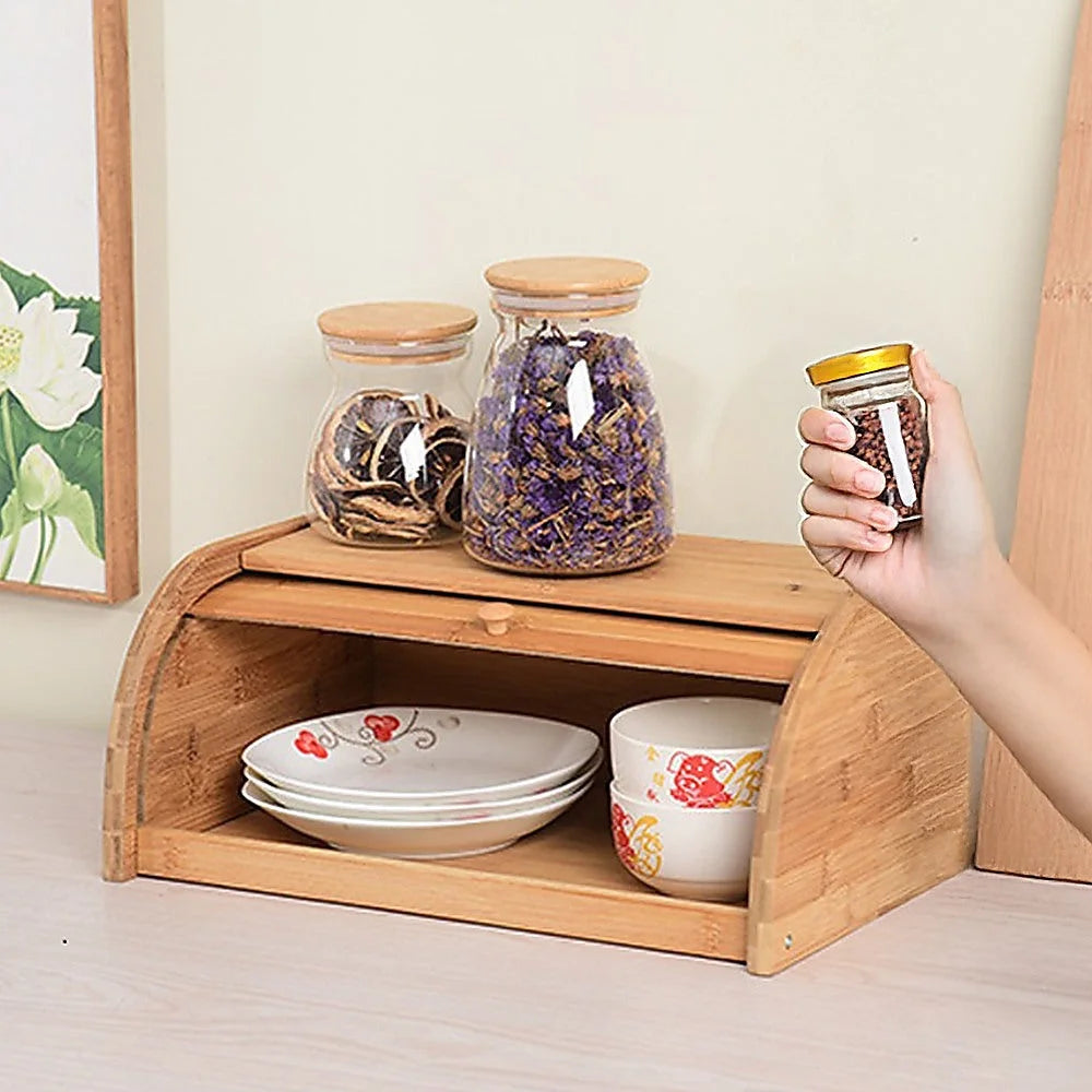 Bamboo Bread Bin Storage Box - Kitchen Loaf Pastry