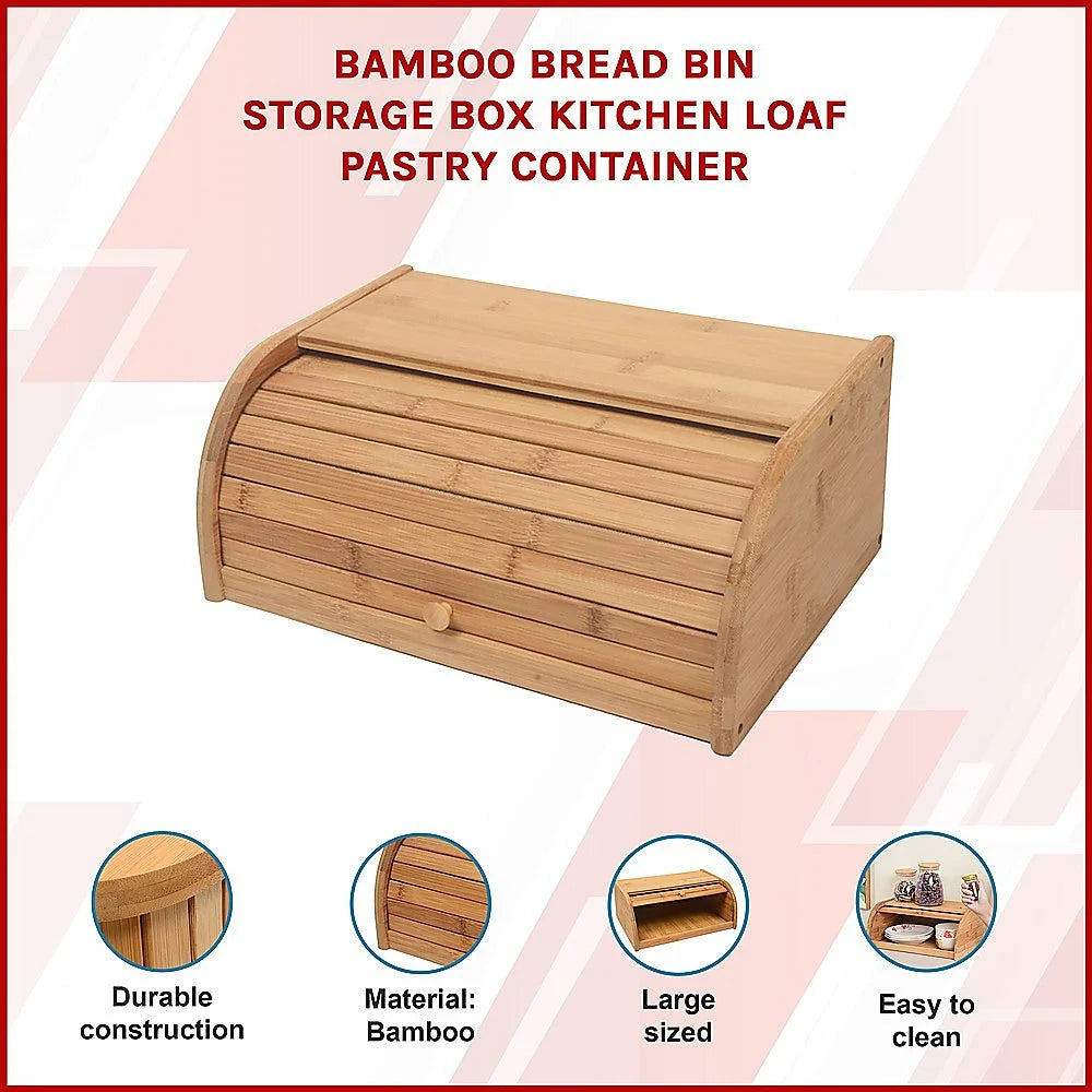 Bamboo Bread Bin Storage Box - Kitchen Loaf Pastry