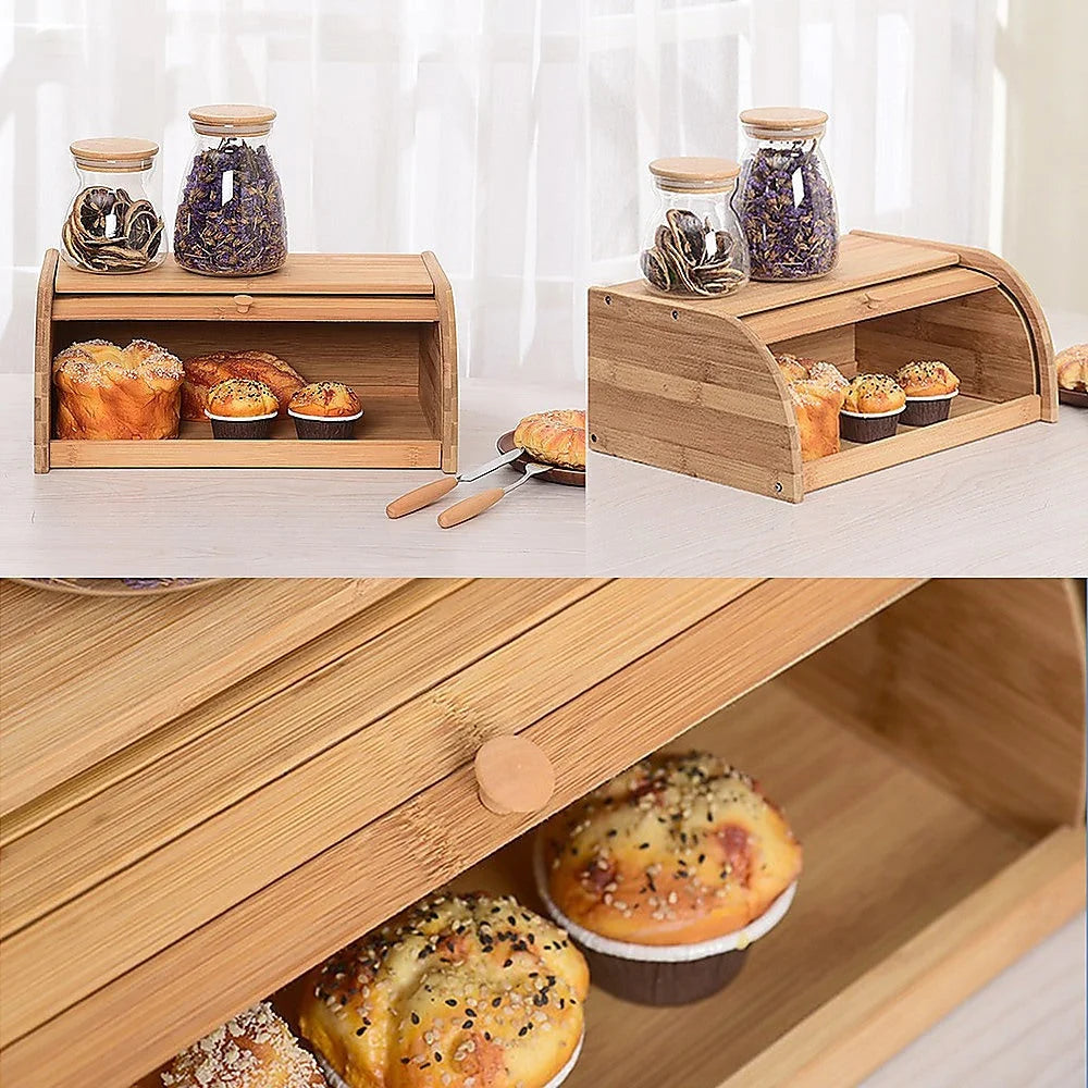 Bamboo Bread Bin Storage Box - Kitchen Loaf Pastry