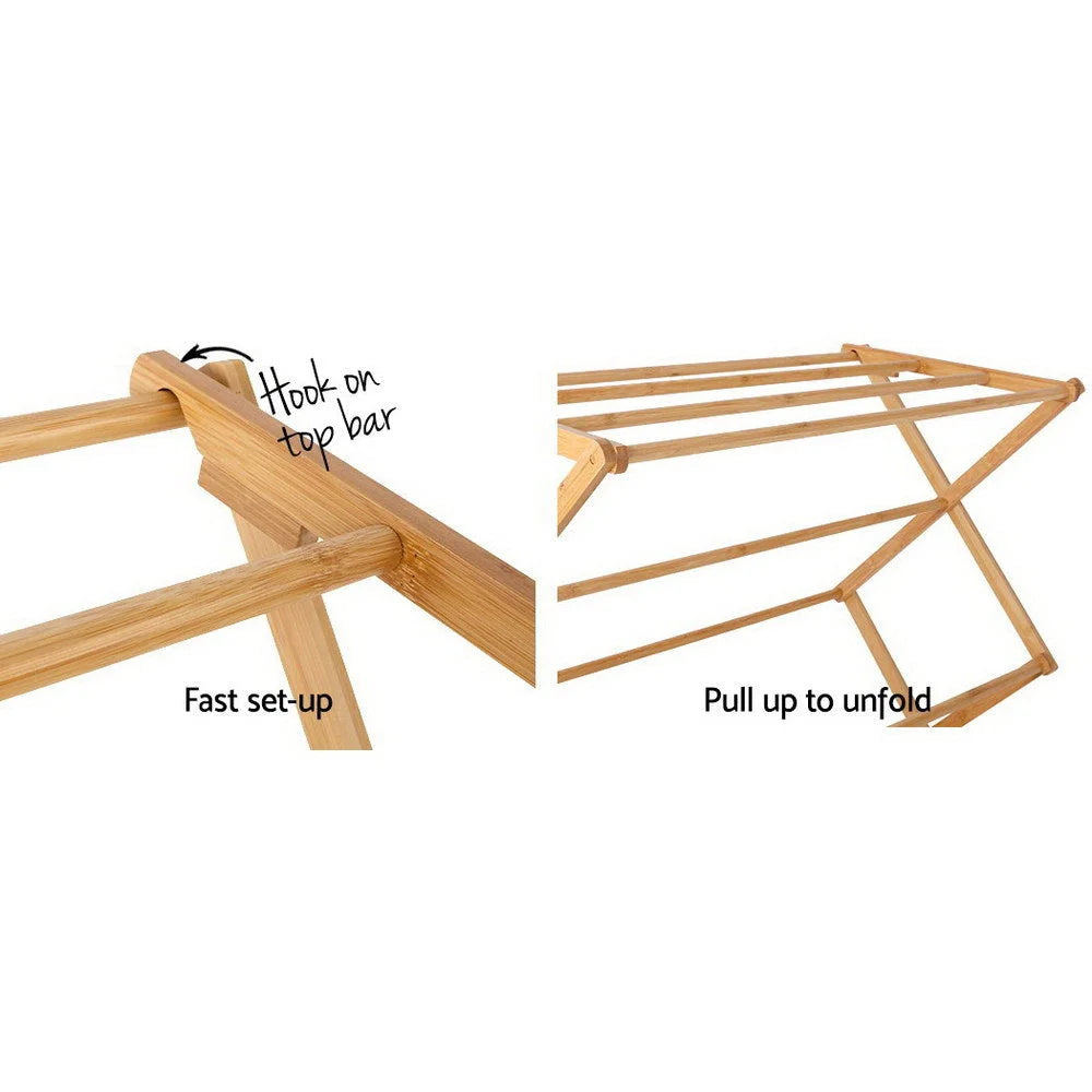 Bamboo Clothes Dry Rack Foldable Towel Hanger - Bedroom