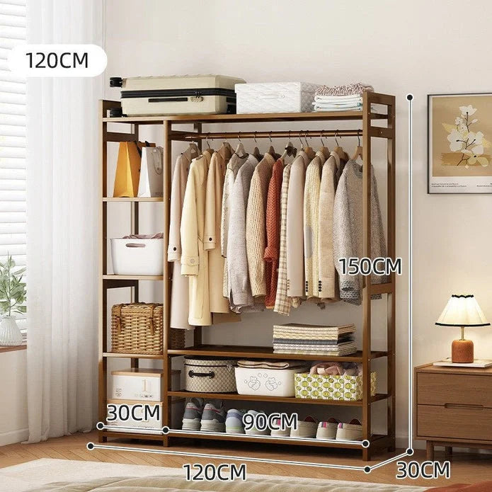 Bamboo Clothes Rack Garment Closet Storage Organizer