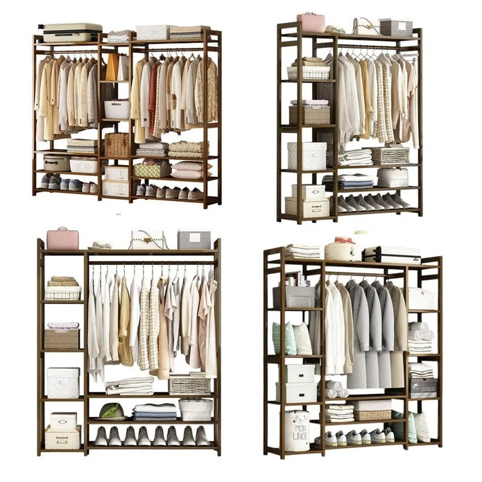 Bamboo Clothes Rack Garment Closet Storage Organizer