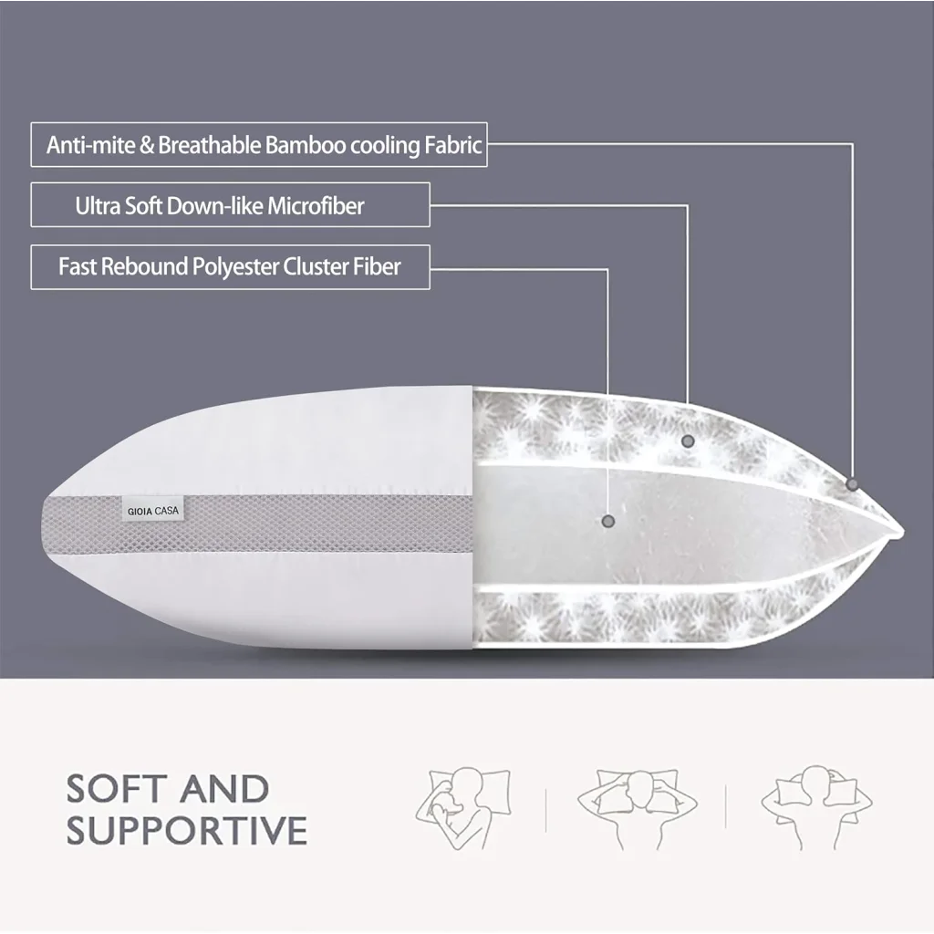 Bamboo Cooling Pillows Twin Pack Luxury Plush Down-Like