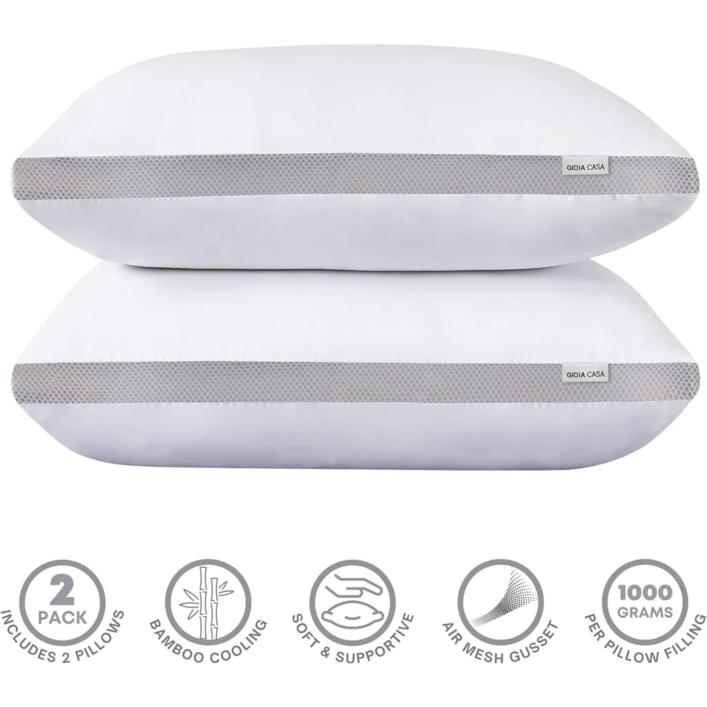 Bamboo Cooling Pillows Twin Pack Luxury Plush Down-Like