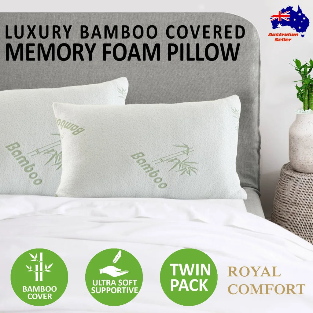 Bamboo Covered Memory Foam Pillow - 2PK Royal Comfort