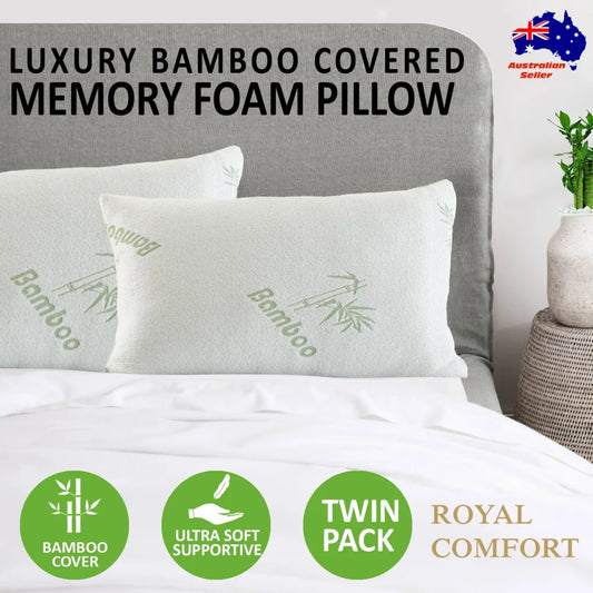 Bamboo Covered Memory Foam Pillow - 2PK Royal Comfort