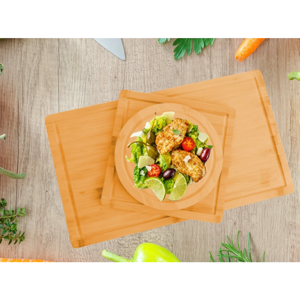 Bamboo Cutting Board 3 Pieces with Juice Groove and Mobile