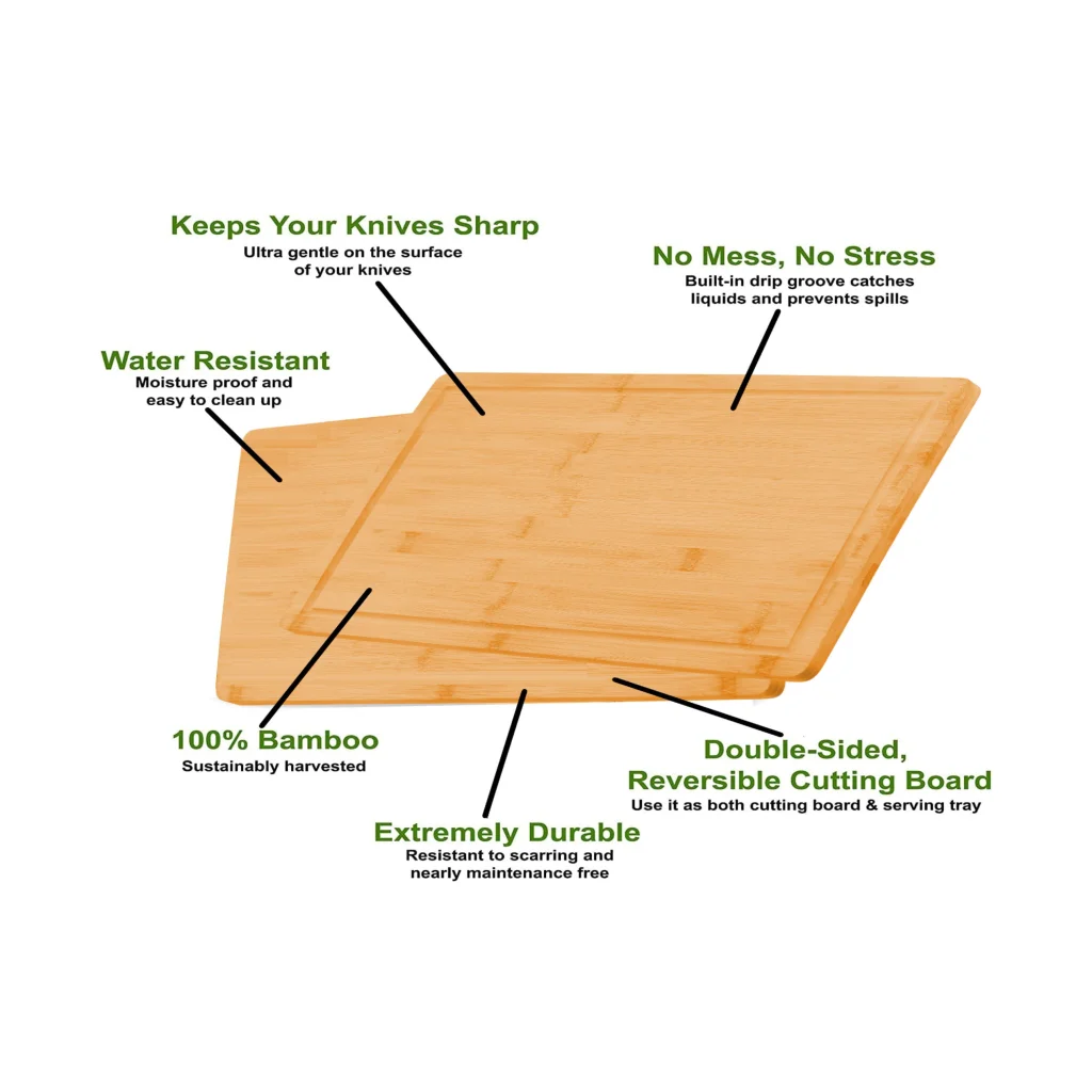 Bamboo Cutting Board 3 Pieces with Juice Groove and Mobile