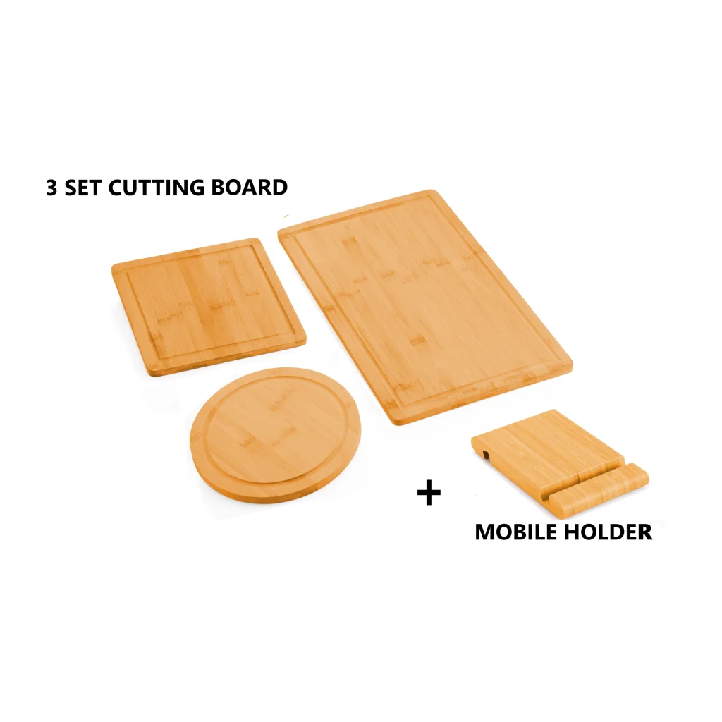Bamboo Cutting Board 3 Pieces with Juice Groove and Mobile