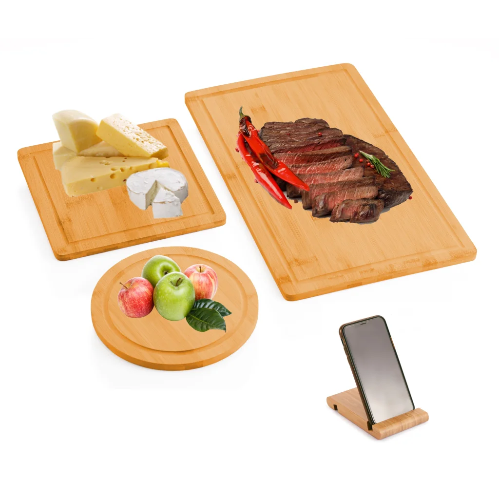 Bamboo Cutting Board 3 Pieces with Juice Groove and Mobile