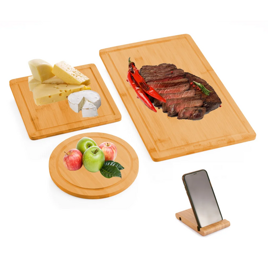 Bamboo Cutting Board 3 Pieces with Juice Groove and Mobile
