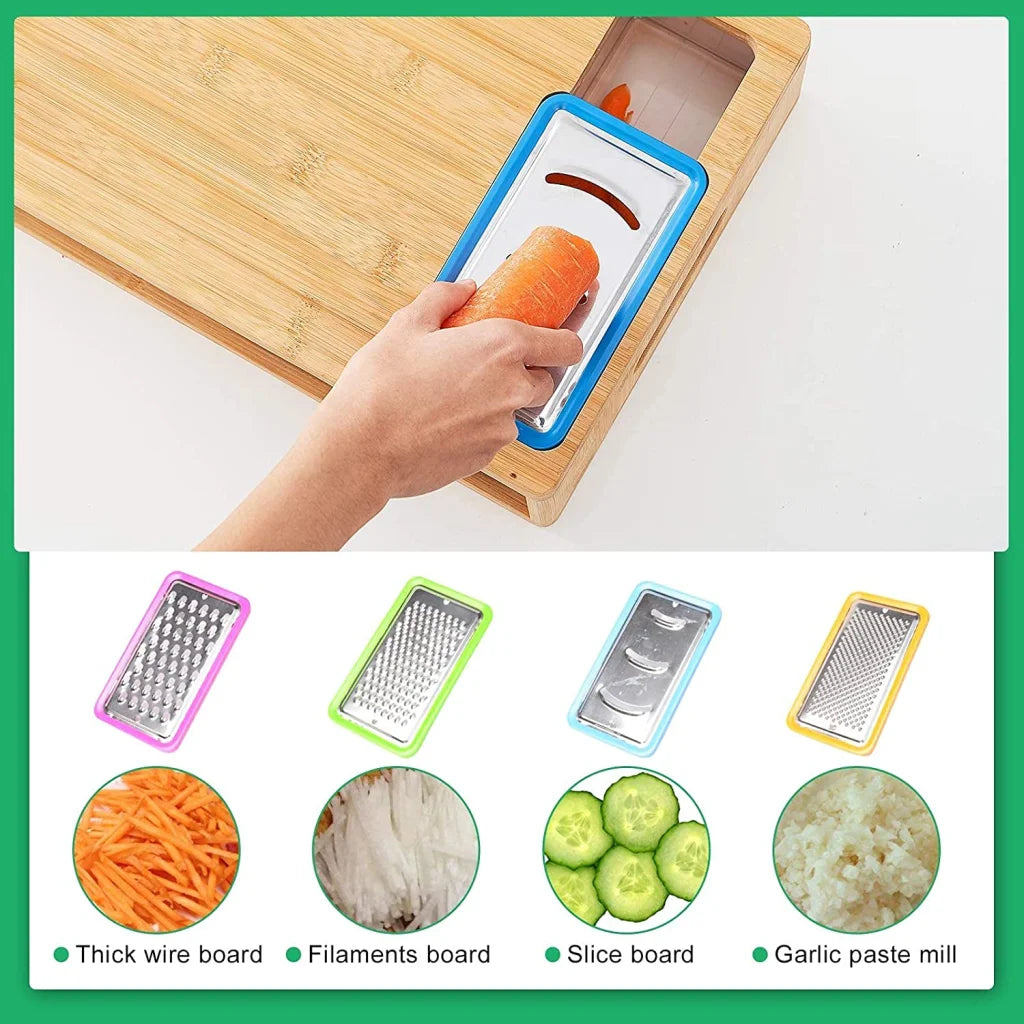 Bamboo Cutting Board Large with 4 Containers and Mobile