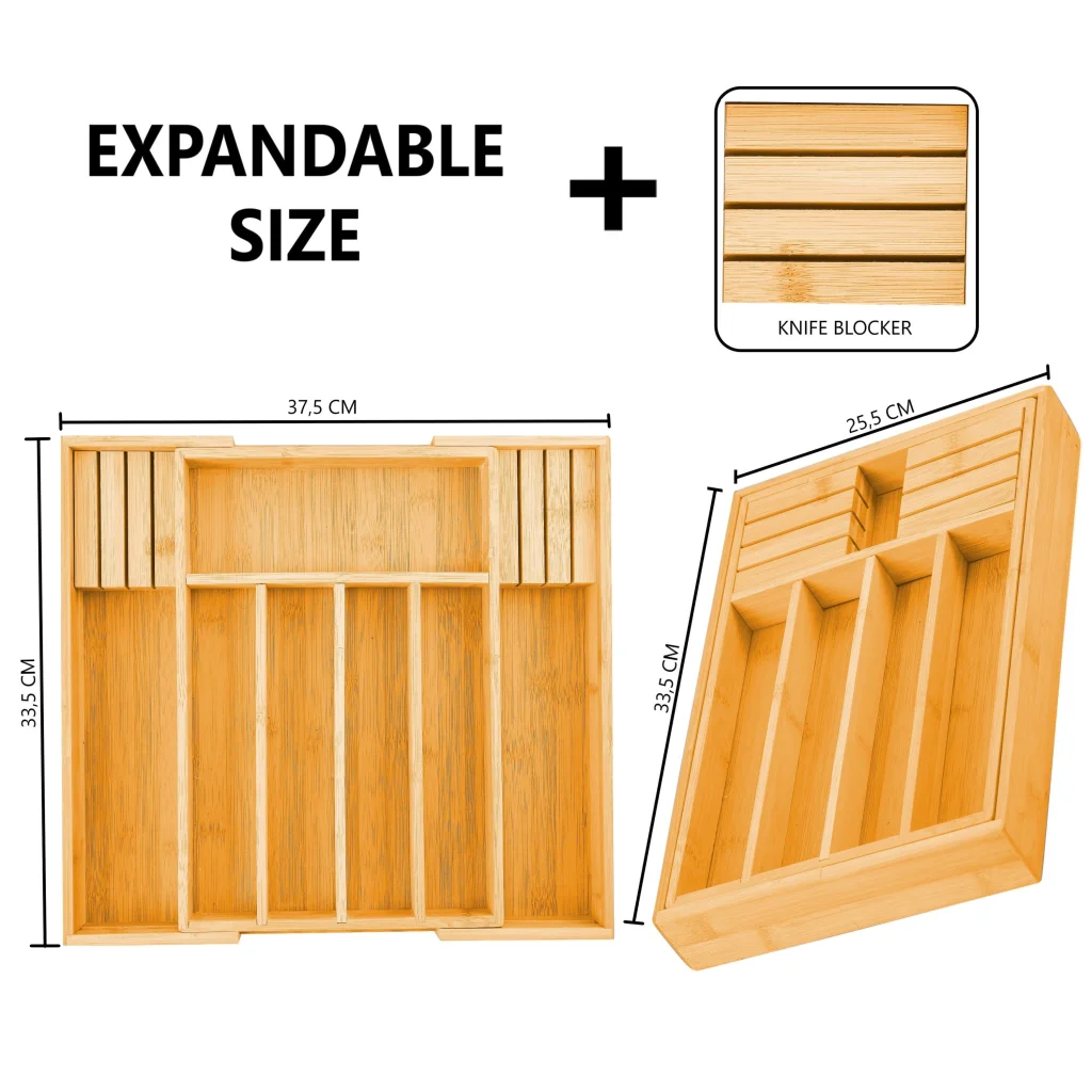 Bamboo Expandable Drawer Organizer with Knife Block Holder