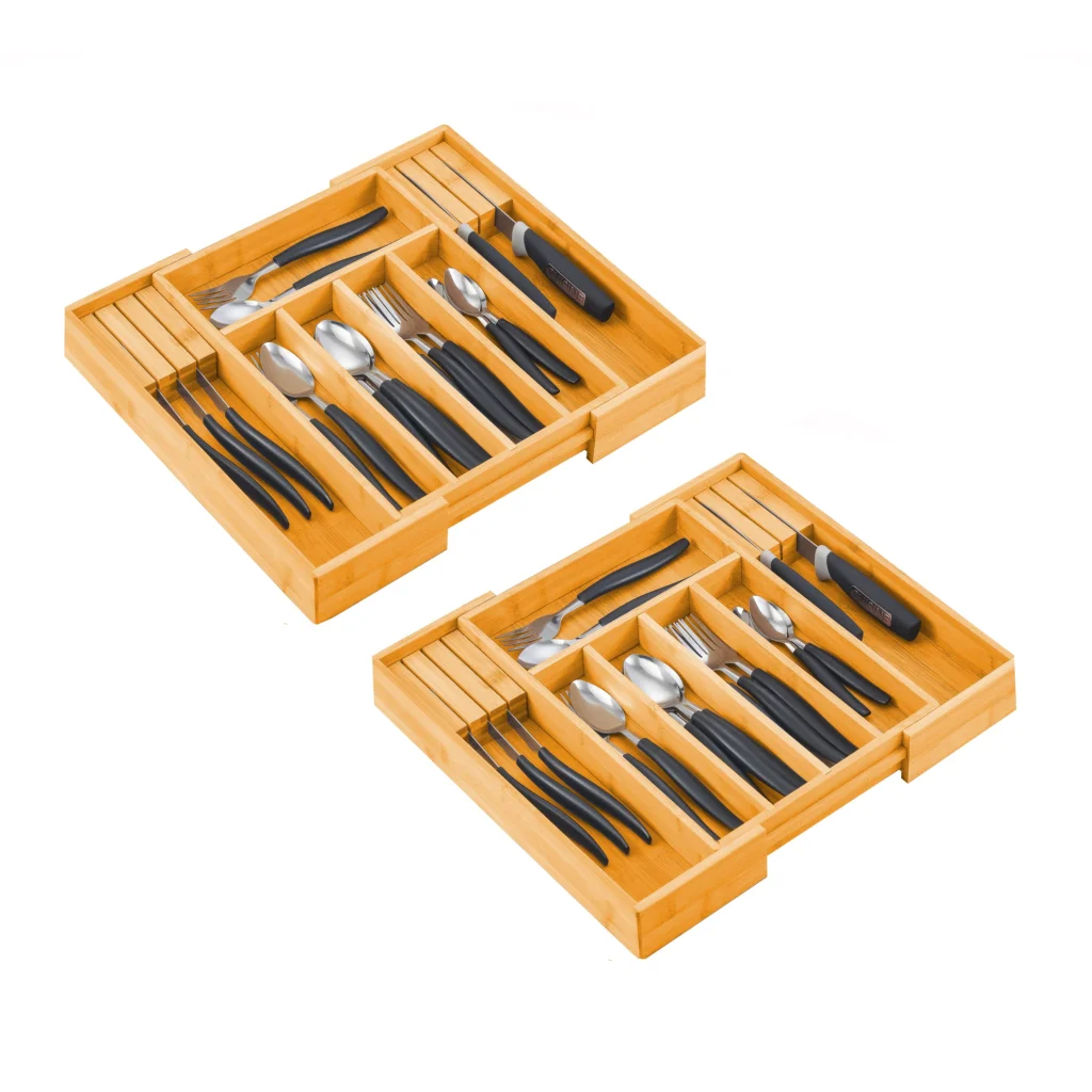 Bamboo Expandable Drawer Organizer with Knife Block Holder