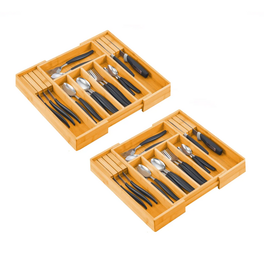 Bamboo Expandable Drawer Organizer with Knife Block Holder