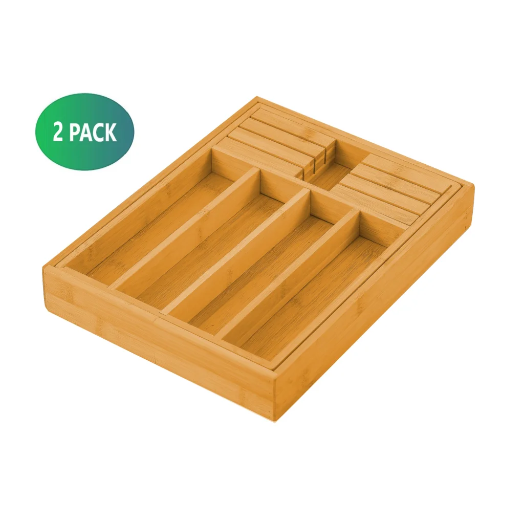 Bamboo Expandable Drawer Organizer with Knife Block Holder