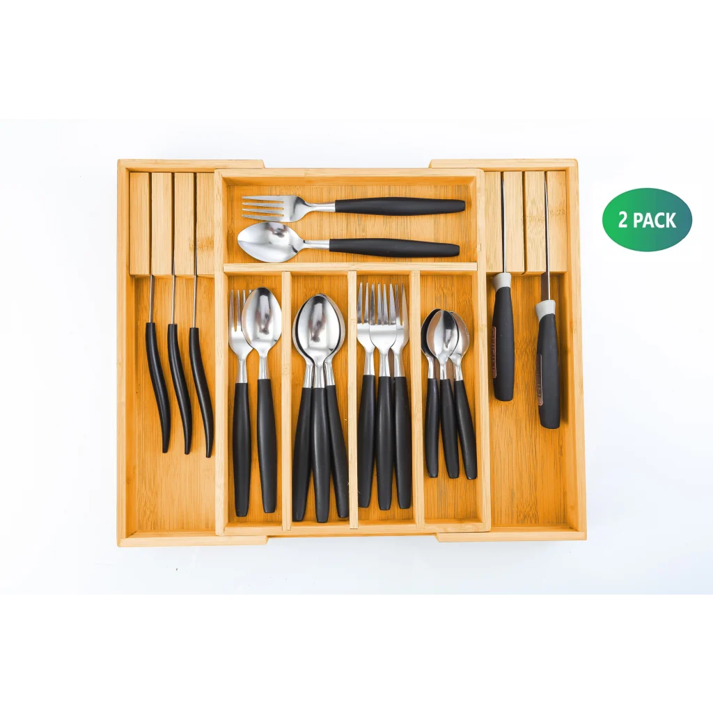 Bamboo Expandable Drawer Organizer with Knife Block Holder
