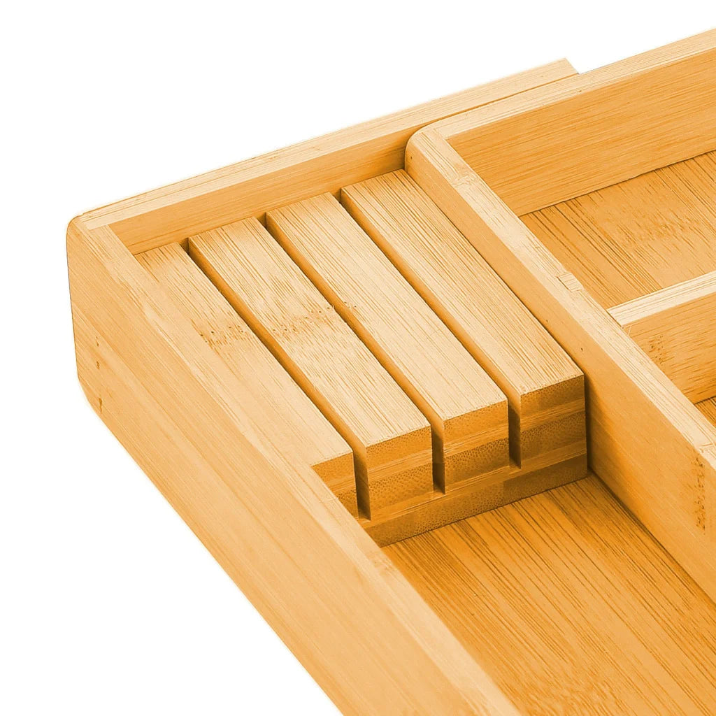 Bamboo Expandable Drawer Organizer with Knife Block Holder