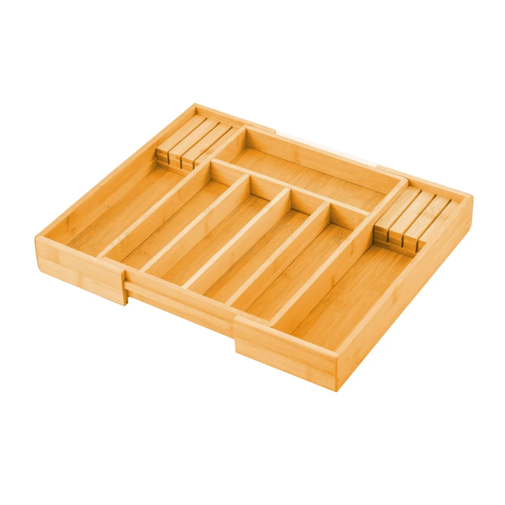 Bamboo Expandable Drawer Organizer with Knife Block Holder