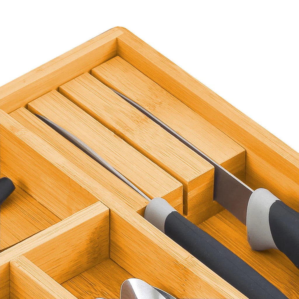 Bamboo Expandable Drawer Organizer with Knife Block Holder