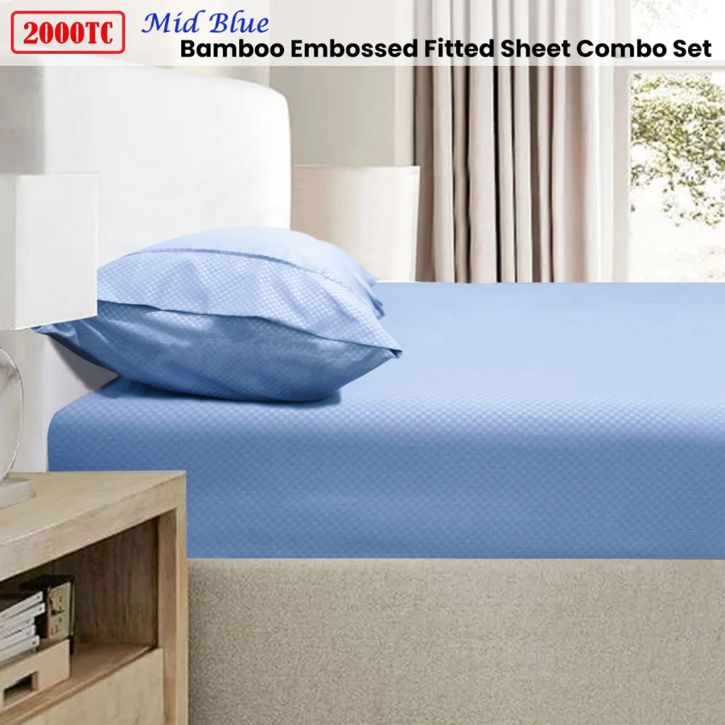 Bamboo Fitted Sheet Combo Set Ramesses 2000TC Embossed Mid