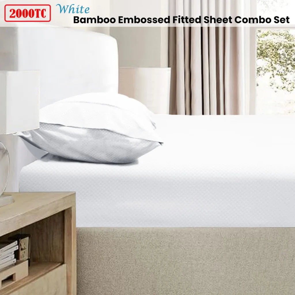 Bamboo Fitted Sheet Combo Set Ramesses 2000TC Embossed