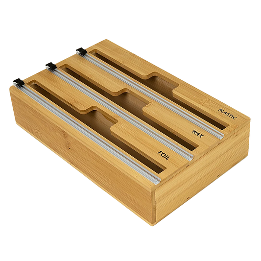 Bamboo Food Wrap Dispenser Cutter 3 Grids Foil Cling Film