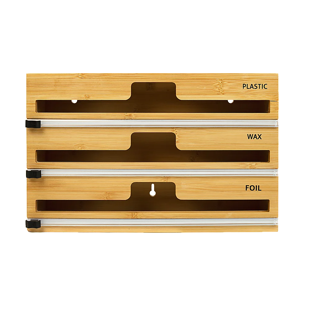 Bamboo Food Wrap Dispenser Cutter 3 Grids Foil Cling Film