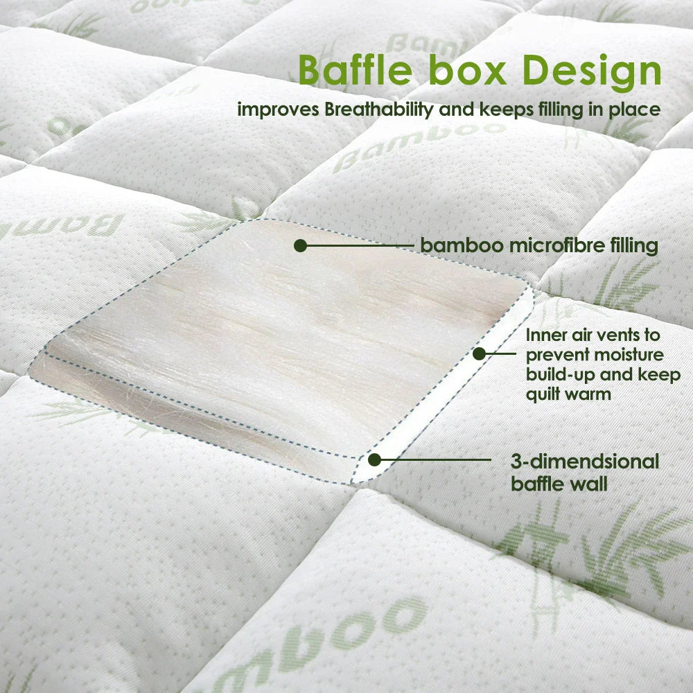 Bamboo Pillowtop Mattress Topper Luxury Bedding Mat Pad