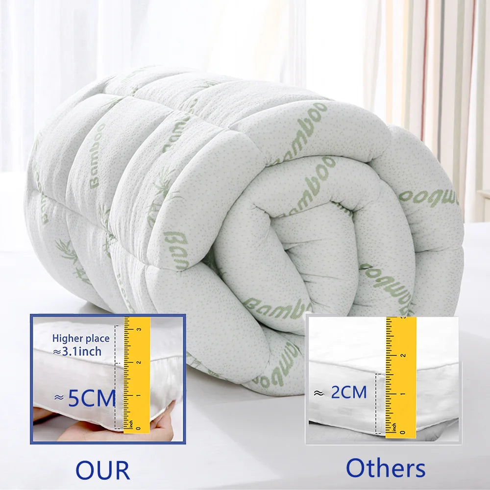 Bamboo mattress topper with quilted cover and layered edge