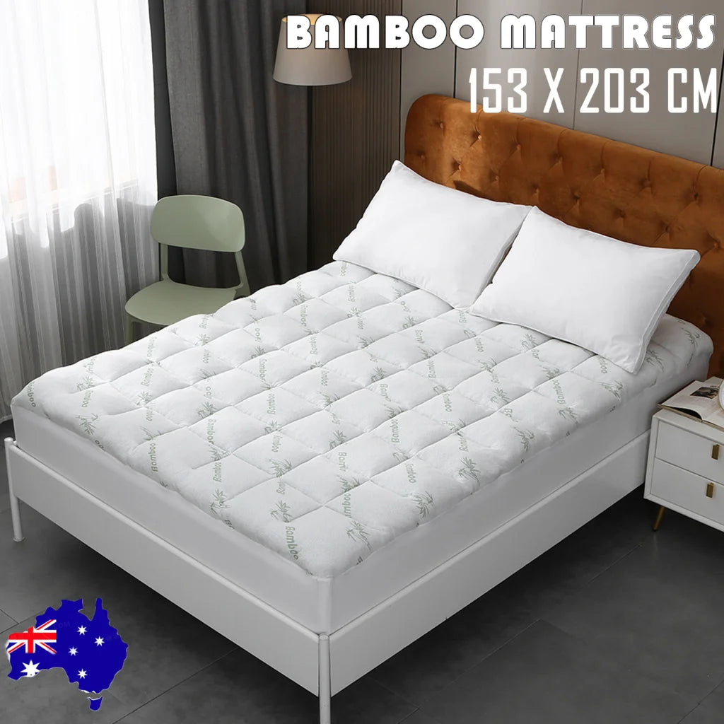 Bamboo mattress topper with rolled foam edge and fabric casing