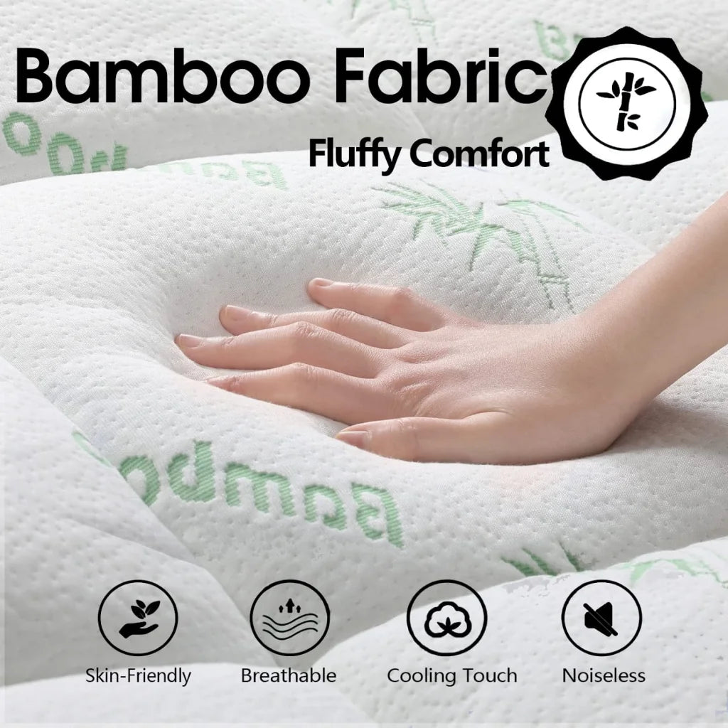 Bamboo mattress topper with cooling gel layer and cover texture