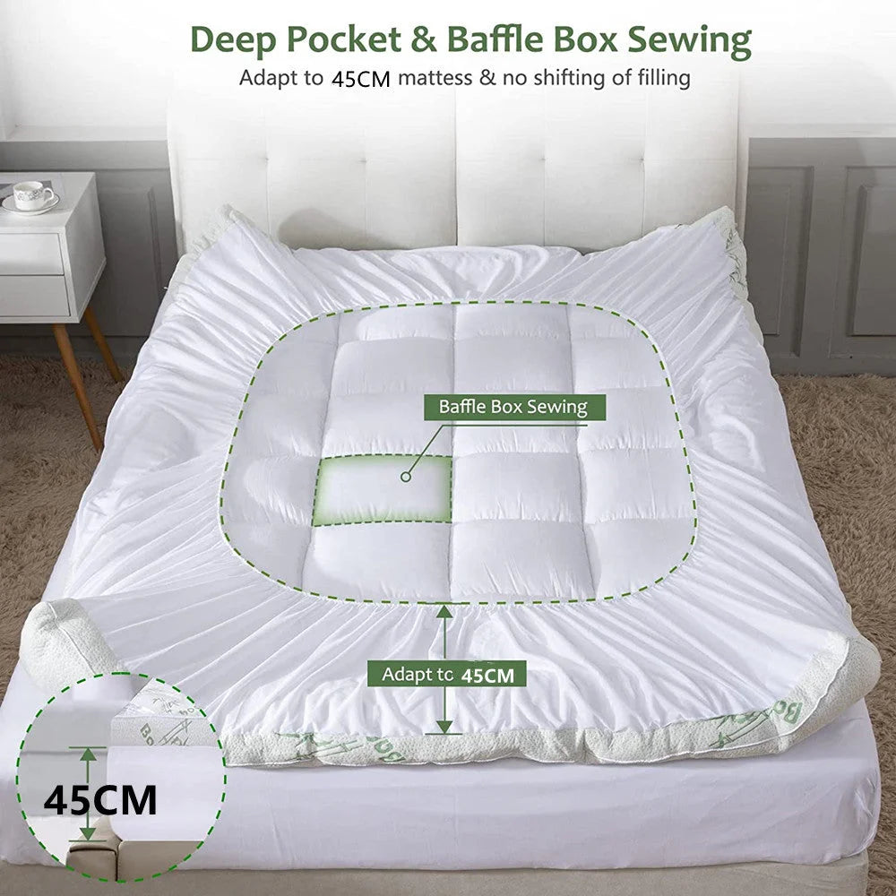 Bamboo Pillowtop Mattress Topper Luxury Bedding Mat Pad