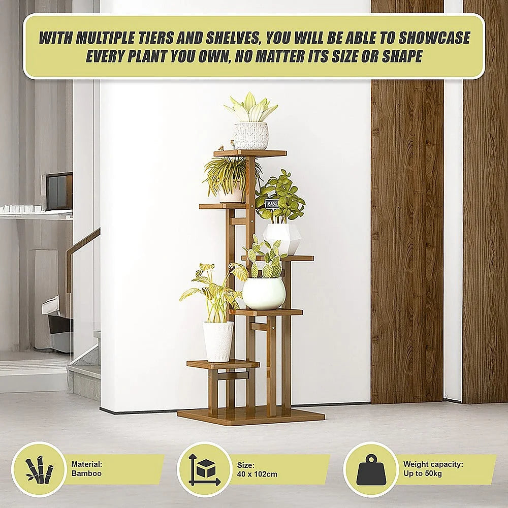 Bamboo Plant Stand 5 Tiers Vertical - Staged Flower Shelf