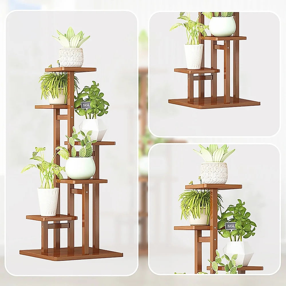 Bamboo Plant Stand 5 Tiers Vertical - Staged Flower Shelf