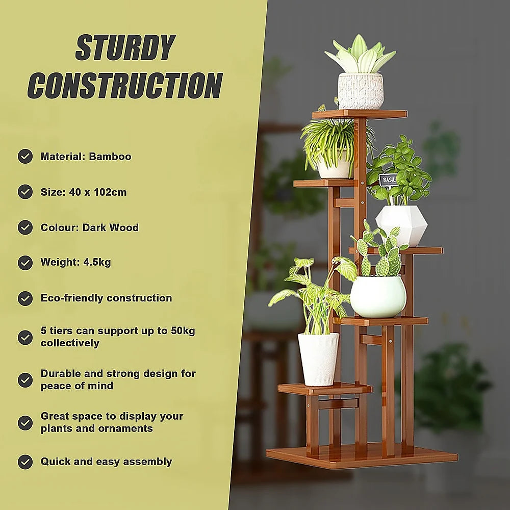 Bamboo Plant Stand 5 Tiers Vertical - Staged Flower Shelf