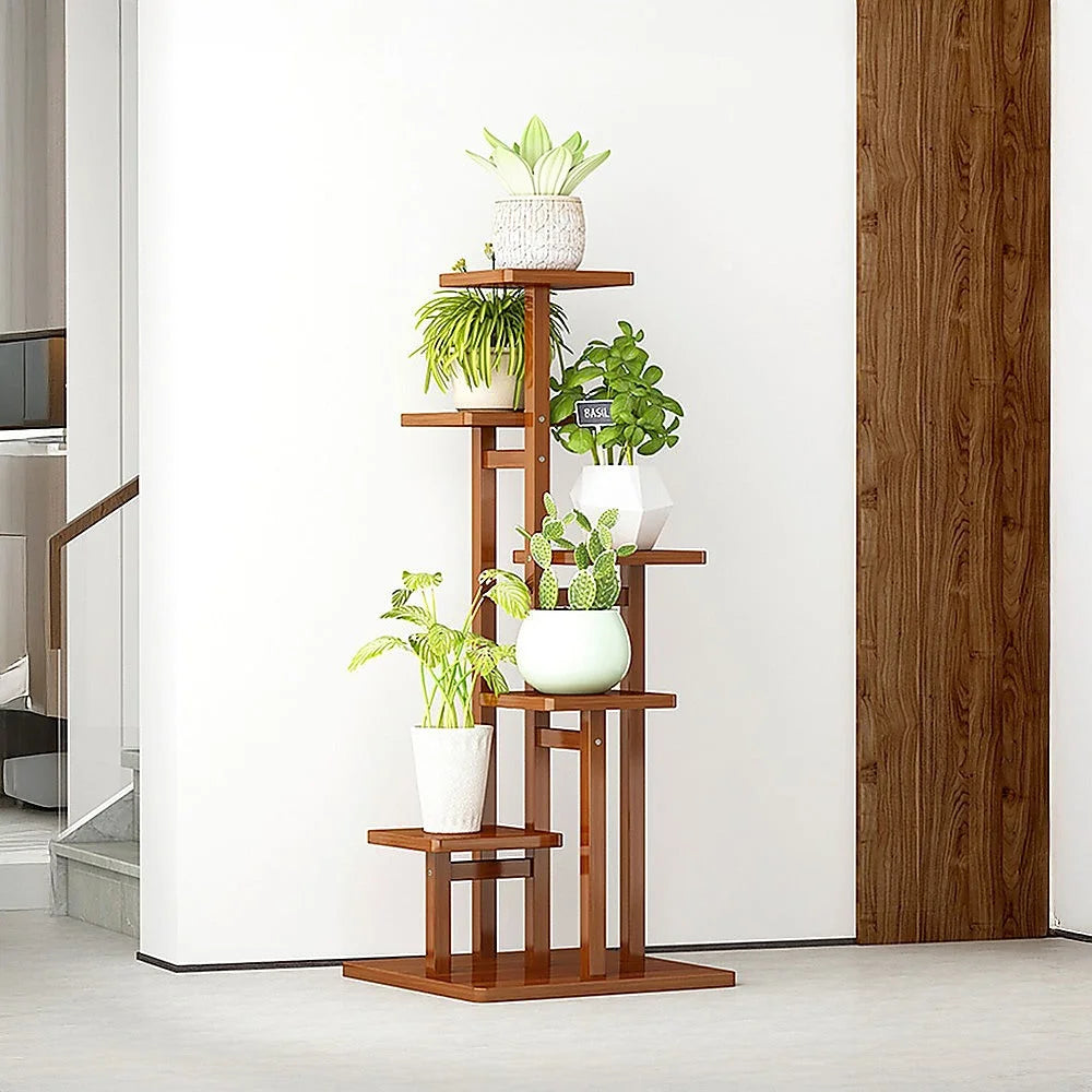 Bamboo Plant Stand 5 Tiers Vertical - Staged Flower Shelf