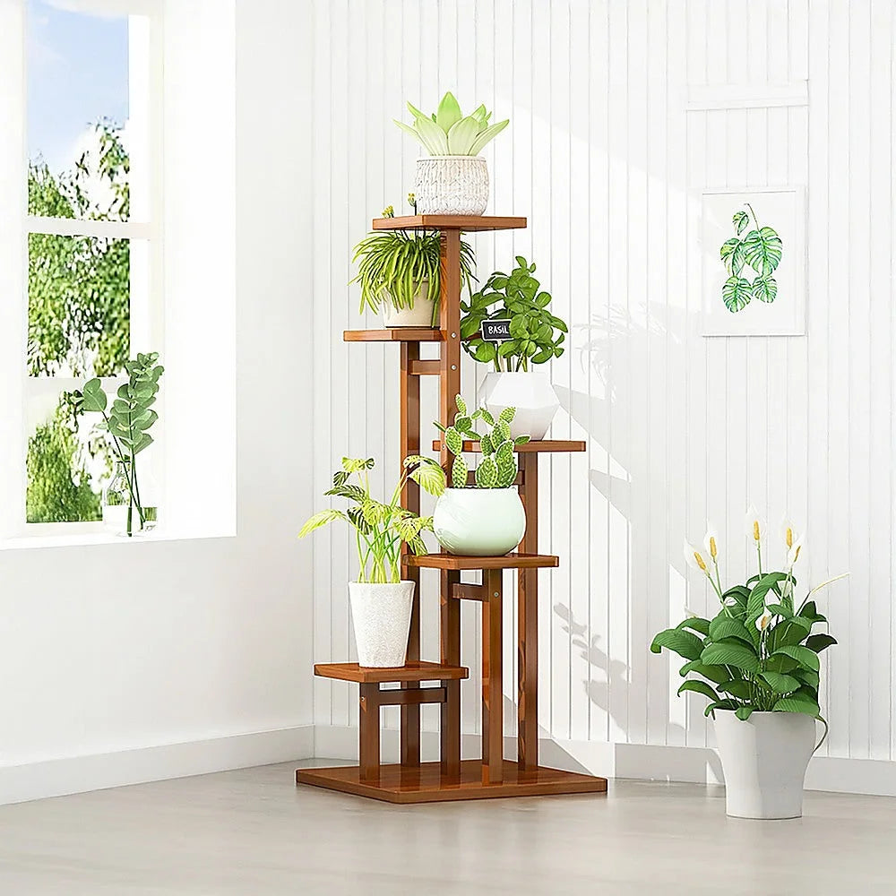 Bamboo Plant Stand 5 Tiers Vertical - Staged Flower Shelf