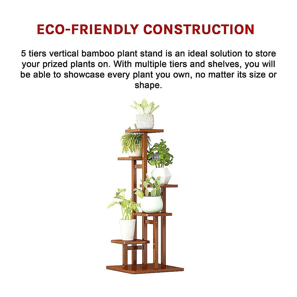 Bamboo Plant Stand 5 Tiers Vertical - Staged Flower Shelf