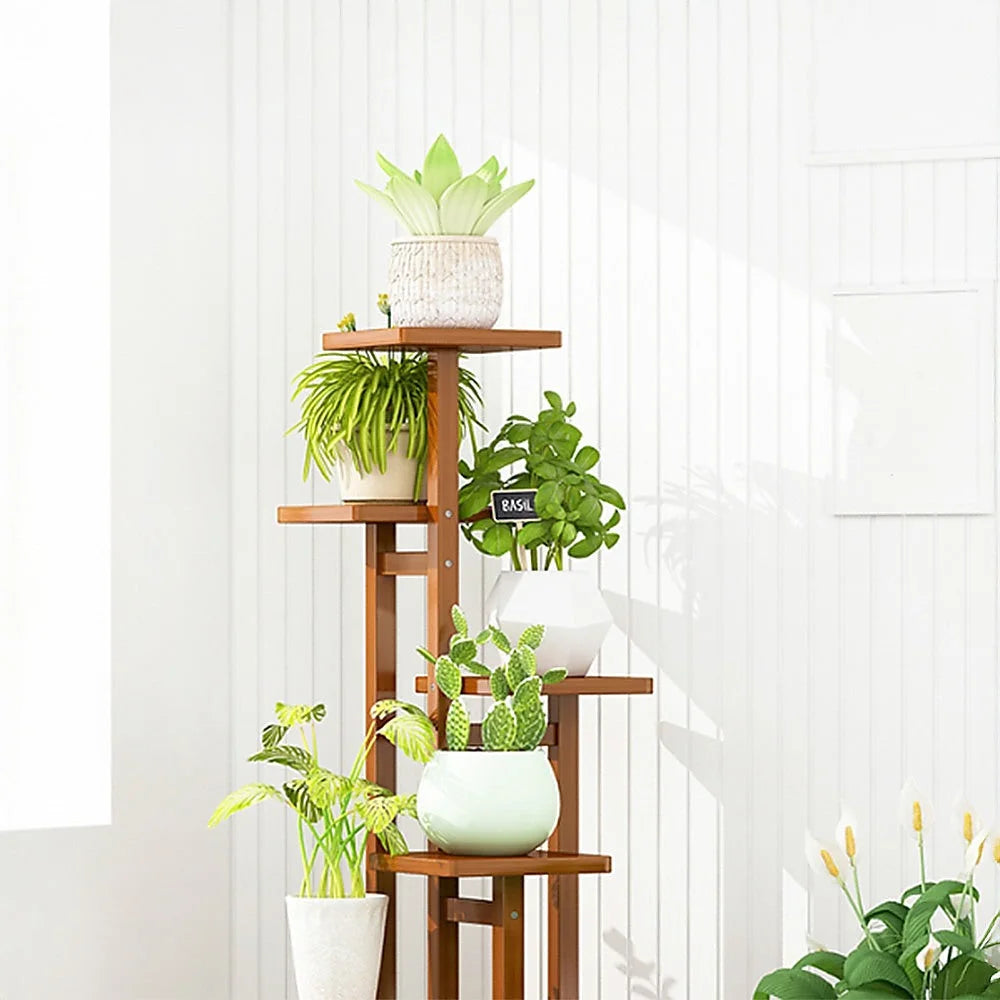 Bamboo Plant Stand 5 Tiers Vertical - Staged Flower Shelf