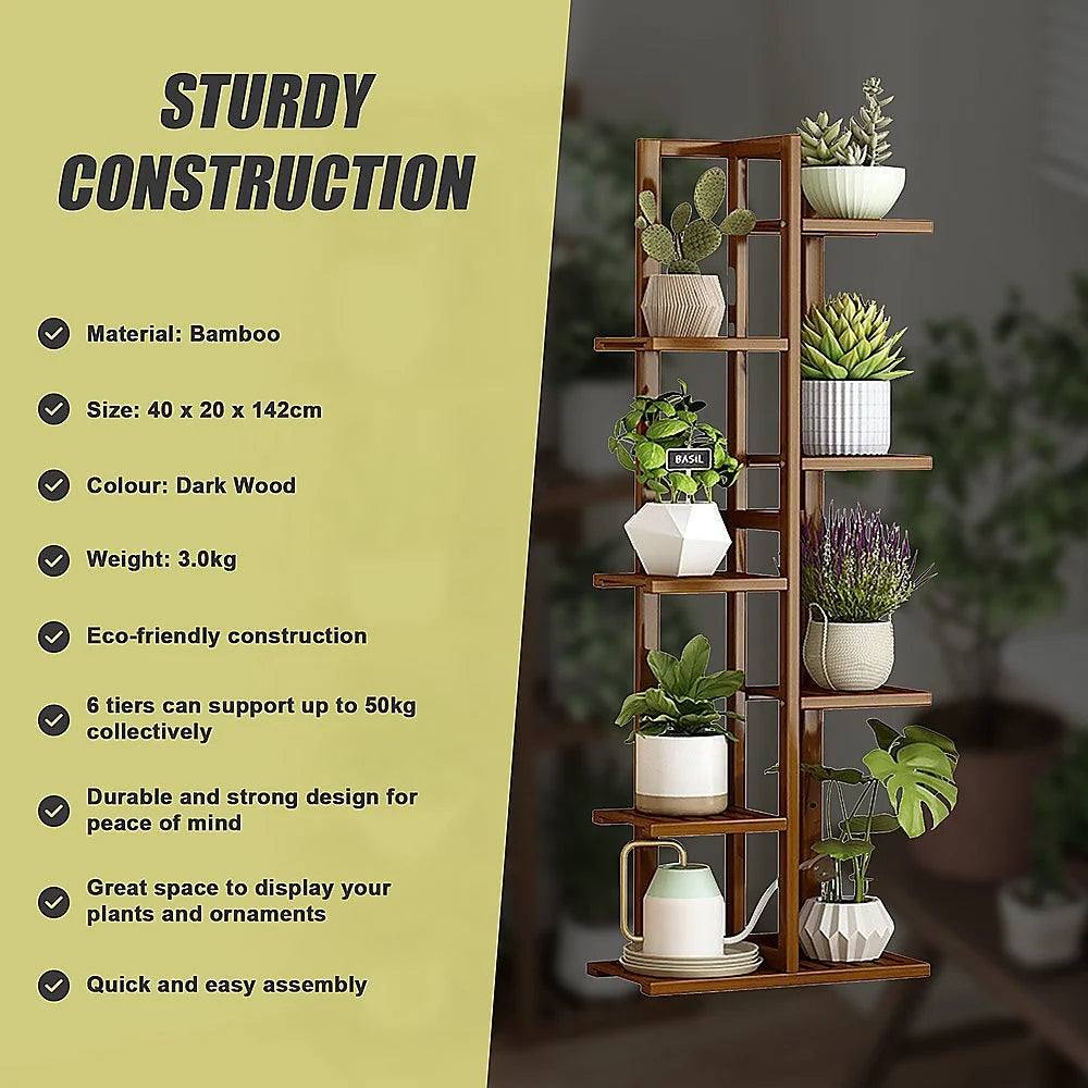 Bamboo Plant Stand 6 Tiers Vertical - Staged Flower Shelf