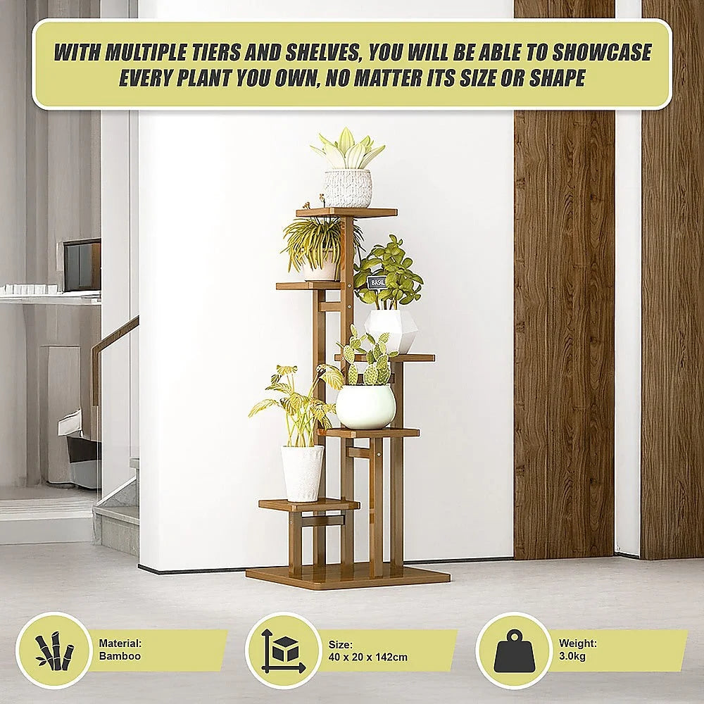 Bamboo Plant Stand 6 Tiers Vertical - Staged Flower Shelf