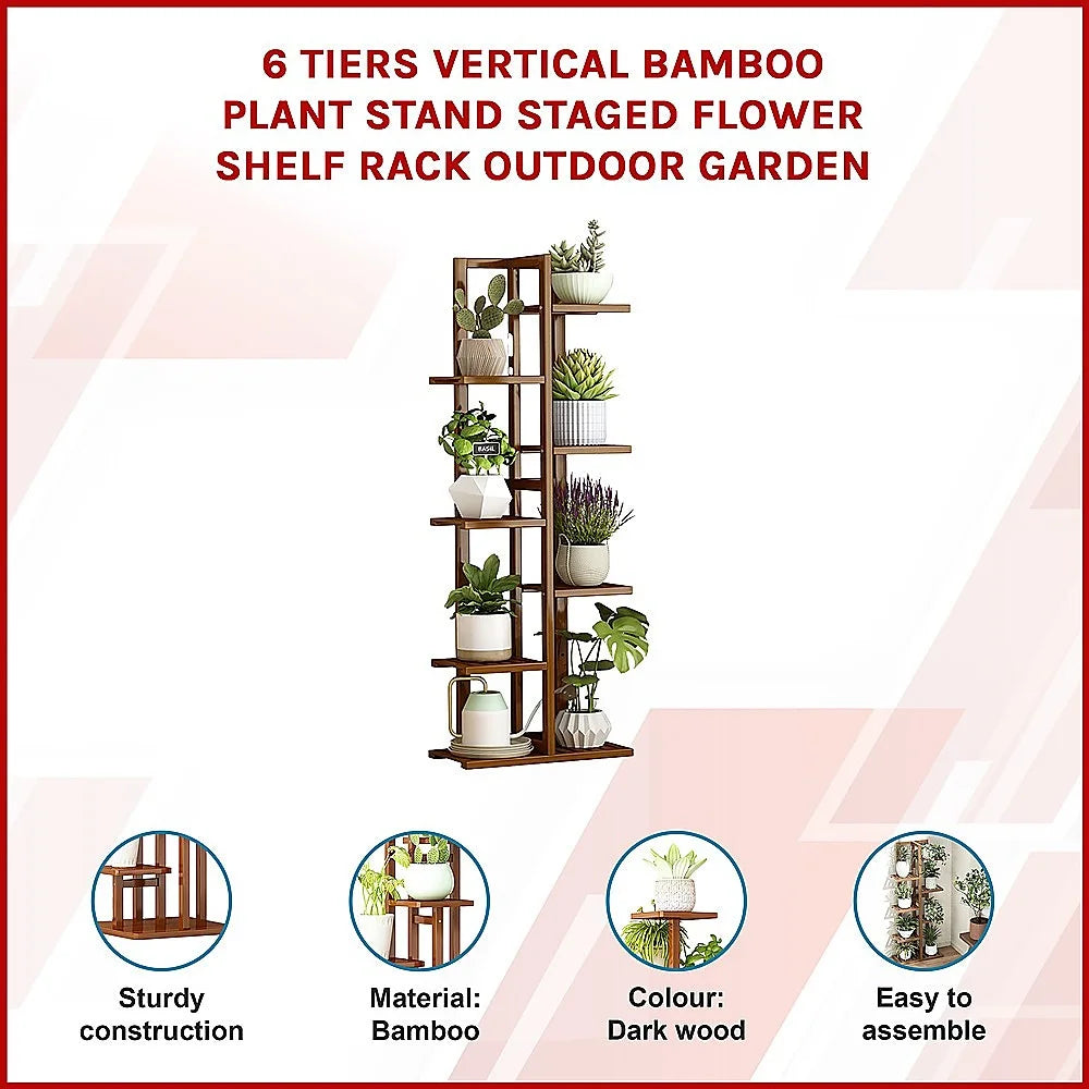 Bamboo Plant Stand 6 Tiers Vertical - Staged Flower Shelf