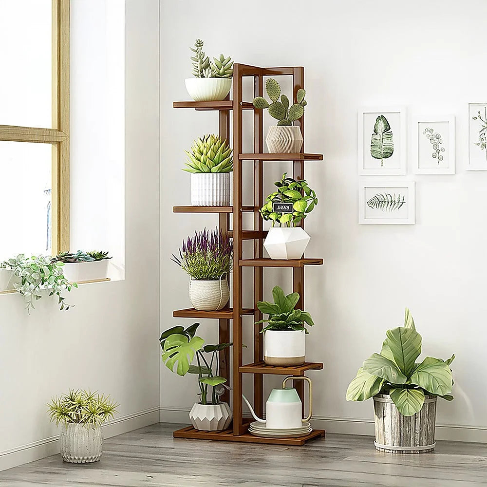 Bamboo Plant Stand 6 Tiers Vertical - Staged Flower Shelf