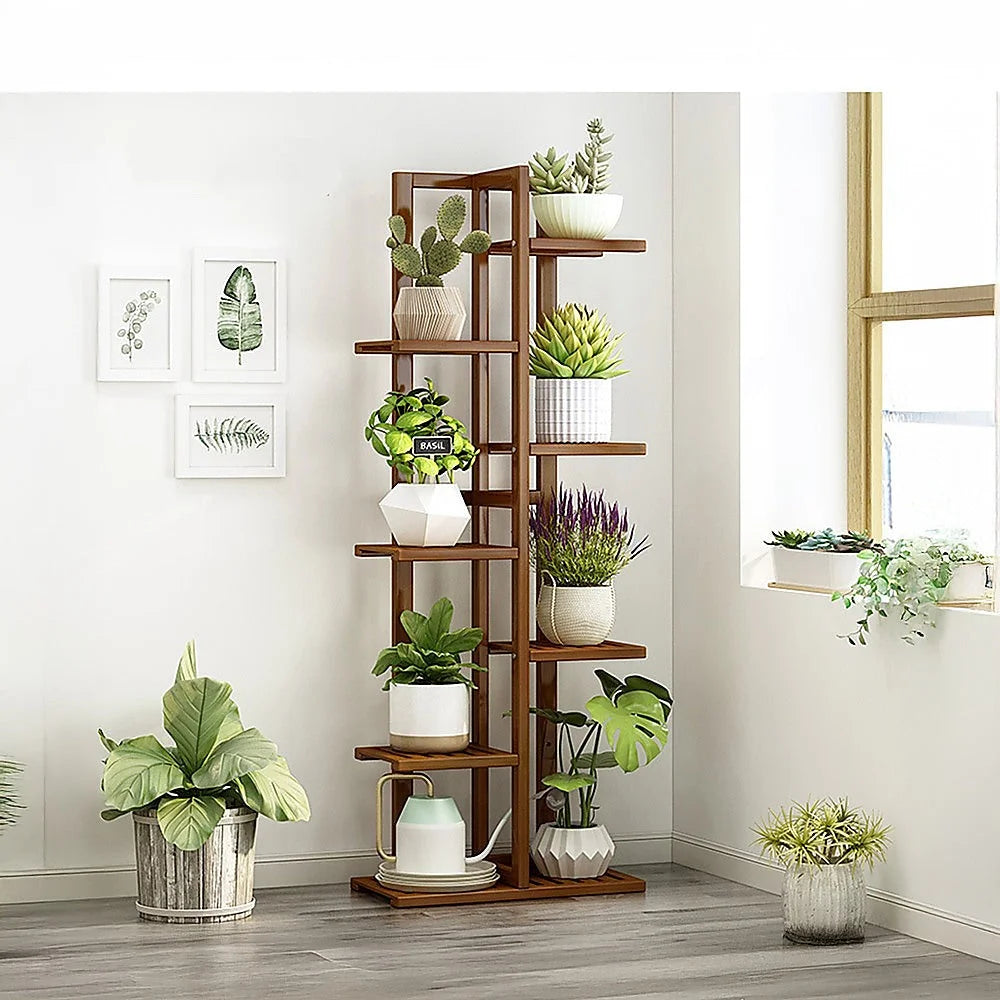 Bamboo Plant Stand 6 Tiers Vertical - Staged Flower Shelf